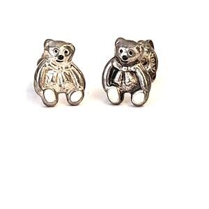 Sterling Silver Teddy Bear Earrings with Necklace Set Vintage